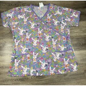Easter Bunny UA Scrubs Uniform Advantage Scrub Top Purple V-Neck Large Kawaii